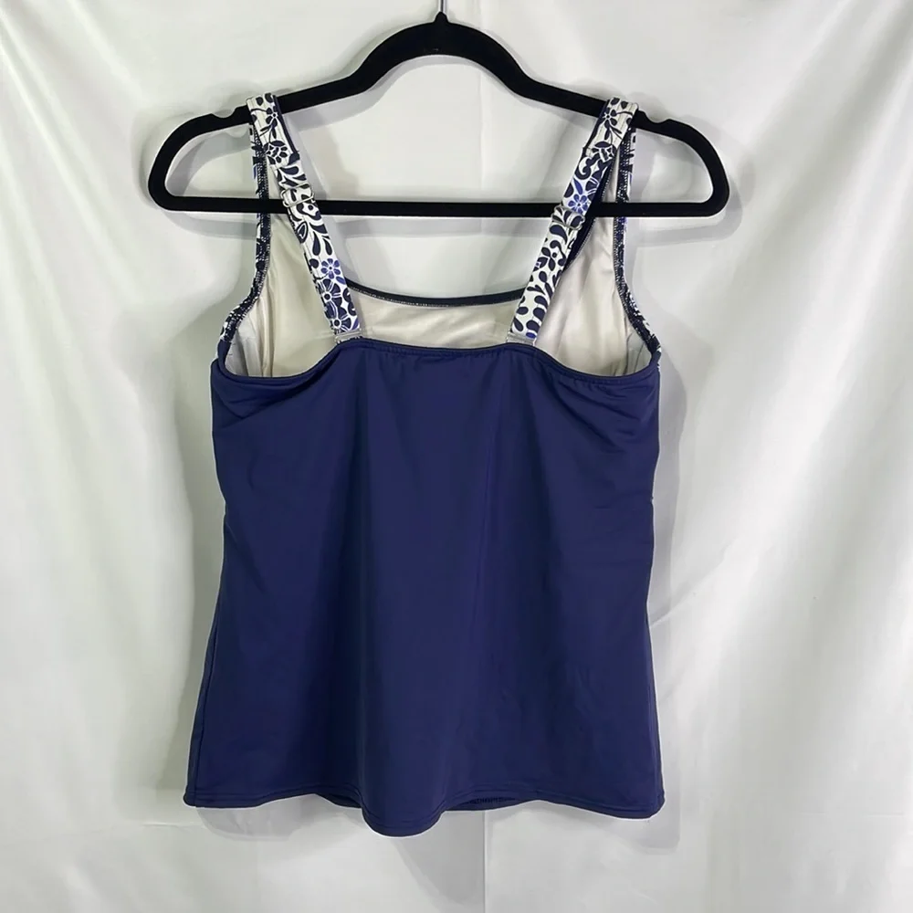 Lands’ End blue and white underwire tankini top
